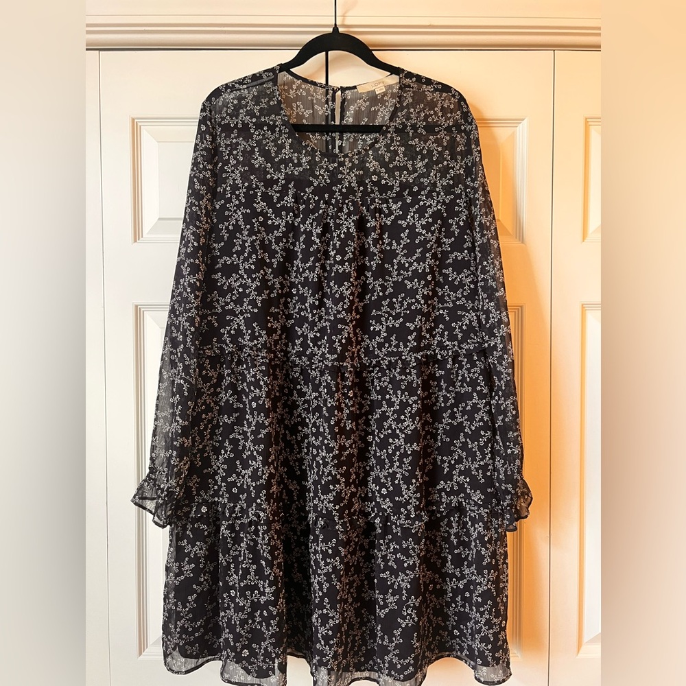 Loft Navy and White Flowy Floral Dress